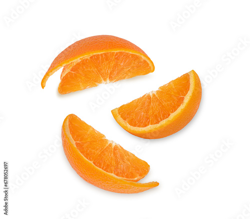 Orange slices isolated on white background. Top view