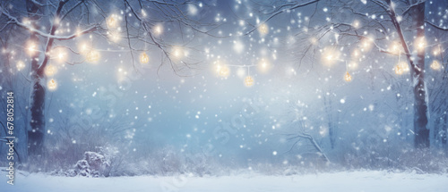 Beautiful festive Christmas light snowy background. © Black