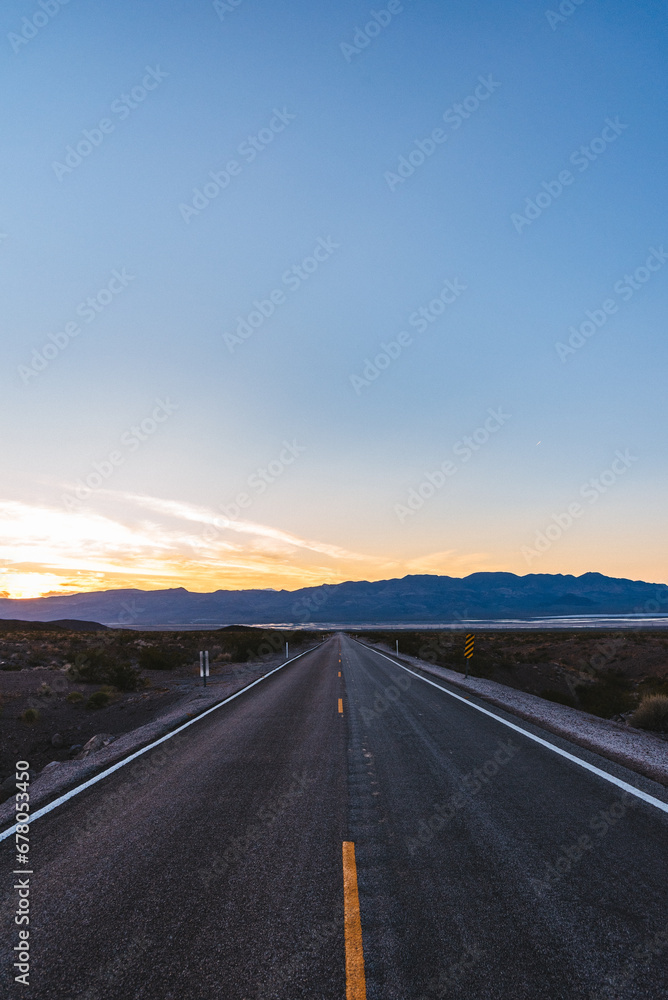 Sunset on the death valley highway