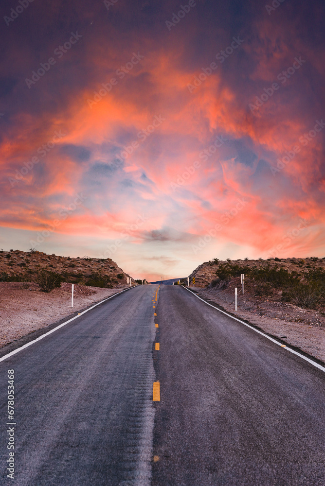 Sunset in the death valley highway