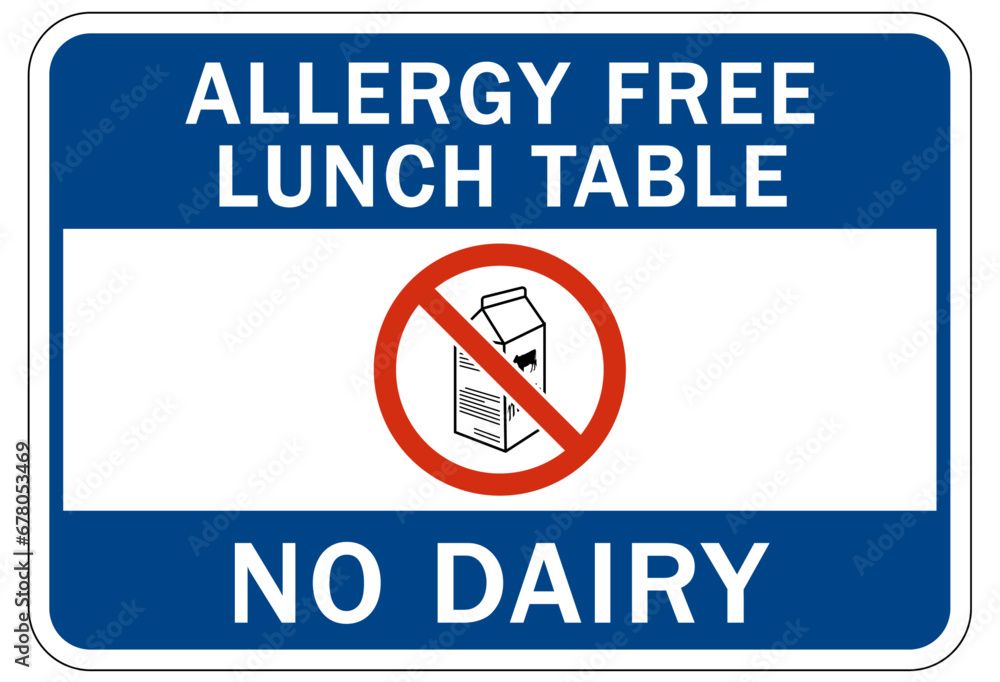 Fototapeta premium Food allergy warning sign and labels no dairy