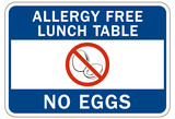 Food allergy warning sign and labels no eggs
