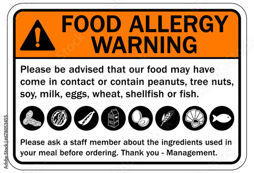 Food allergy warning sign and labels
