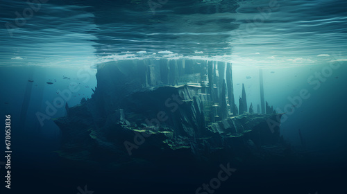 Cyberpunk style of an iceberg however you can see the first part underwater of it photo