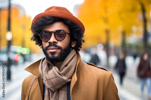 Bearded Stylish handsome Man On The Street with confident attitude in autumn