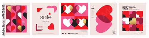 Set of Valentine's Day poster, greeting card, cover, label, sale promotion templates, pattern background in modern trendy geometric style. photo