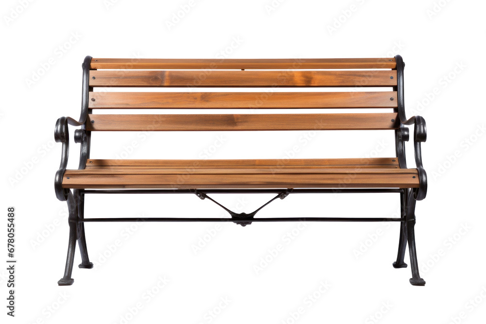 Wooden park bench isolated on transparent background. - obrazy, fototapety, plakaty 