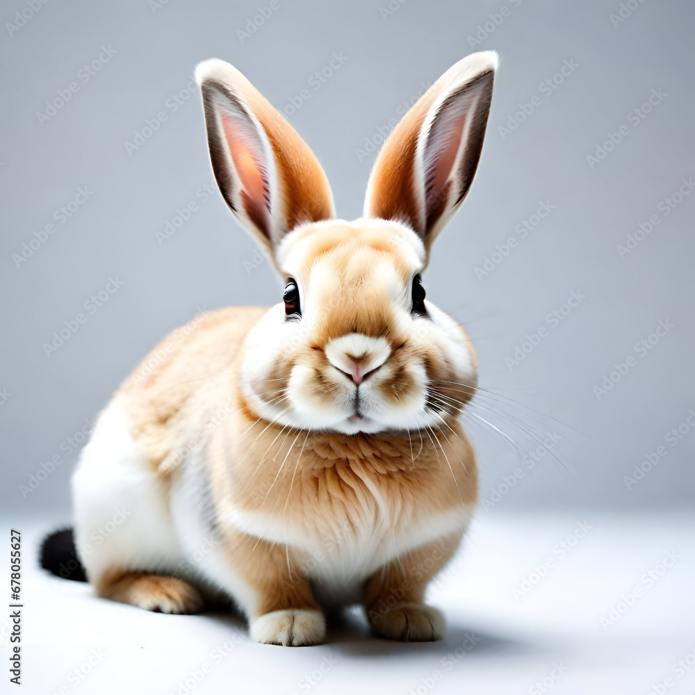 Obraz premium Whimsical, comical rabbit brings laughter, antics showcased against clean, amusing white background in AI-generated photos.