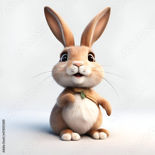 Whimsical, comical rabbit brings laughter, antics showcased against clean, amusing white background in AI-generated photos.