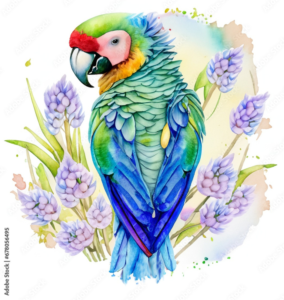 Fototapeta premium Namalowana kolorowa papuga ilustracja