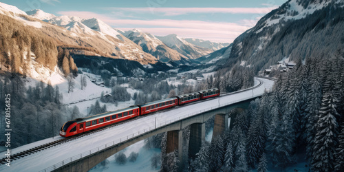 Fast train in the winter Alps.
