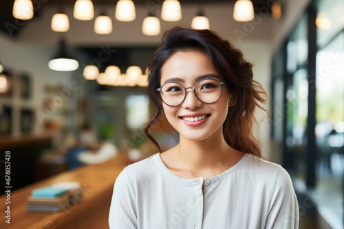 Portrait of a cheerful young asian woman