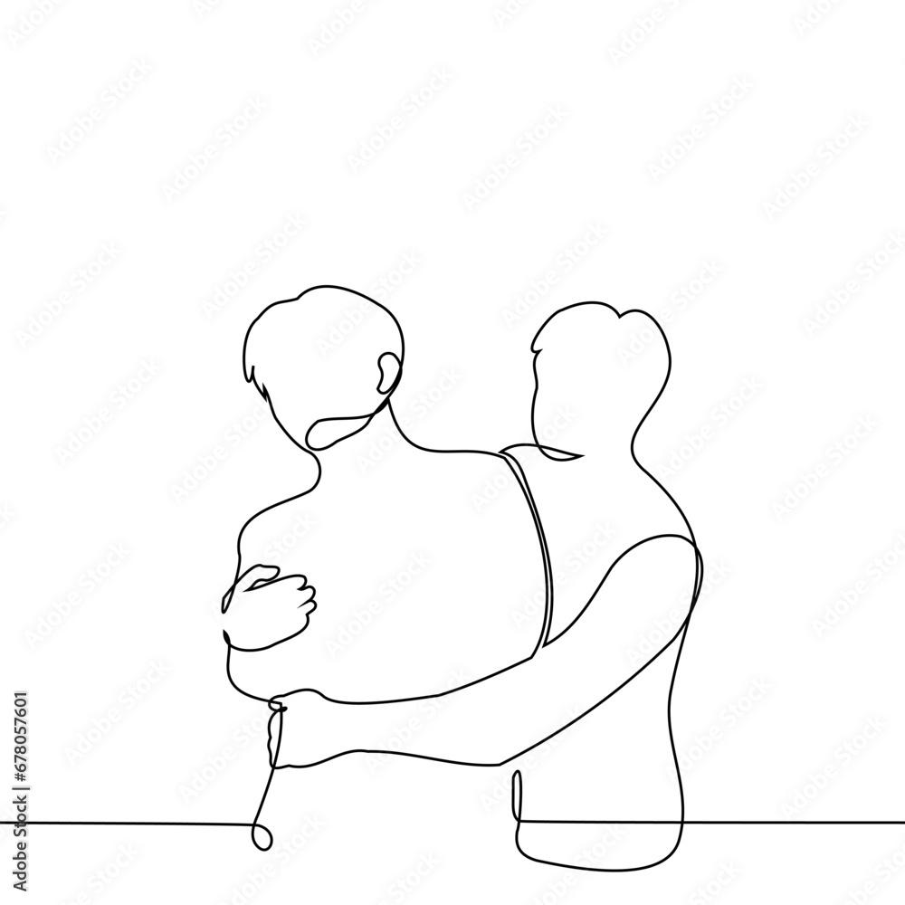 man tightly hugs another man who doesn't really want it - one line art ...