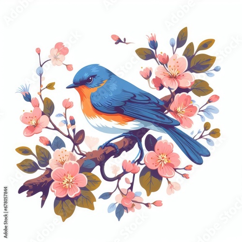 blue bird on a branch illustration © Deanmon