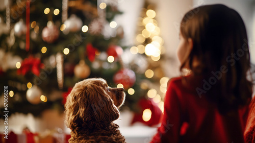 kid and her dog on Christmas night