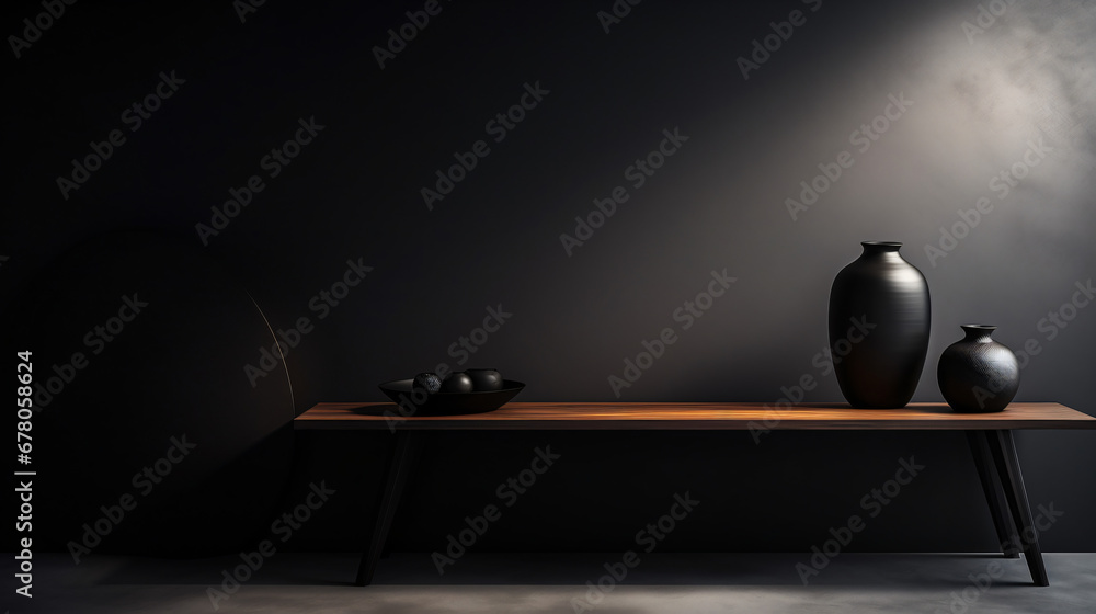Black table or dark shelf on background for present.