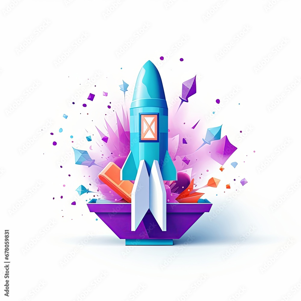logo rewards, rocket, gift, color blue and purple, white background , generated by AI