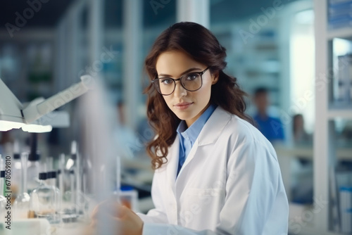Focused female scientist in laboratory setting