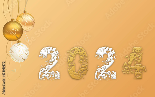 Happy new year 2024 design. With colorful truncated number illustrations. Premium vector design for poster, banner, greeting and new year 2024 celebration.