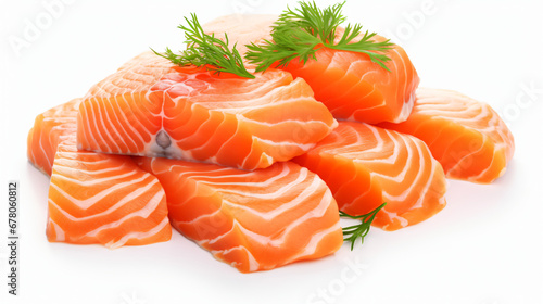 Sliced salmon isolated on white background.