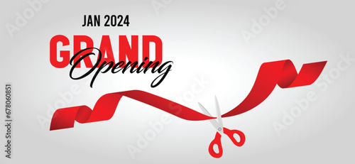 grand opening red ribbon cutting Scissor vector poster 