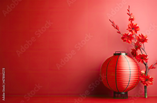 Chinese new year red ornament wallpaper with red lanterns