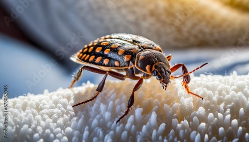  Generated imageBedbug Close up of Cimex hemipterus - bed bug on bed background , generated by AI