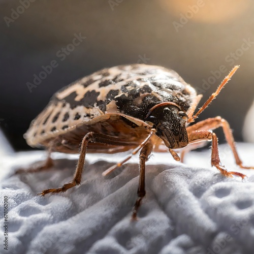  Generated imageBedbug Close up of Cimex hemipterus - bed bug on bed background , generated by AI