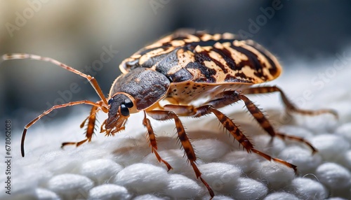  Generated imageBedbug Close up of Cimex hemipterus - bed bug on bed background , generated by AI © tino