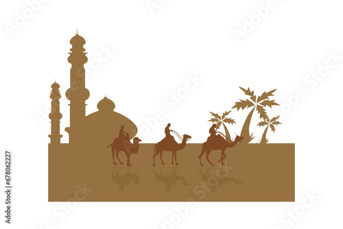 Vector illustration of Arab people riding a camel.