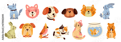 Set of cute pet animals illustrations. 13 cute pet animals illustrations.