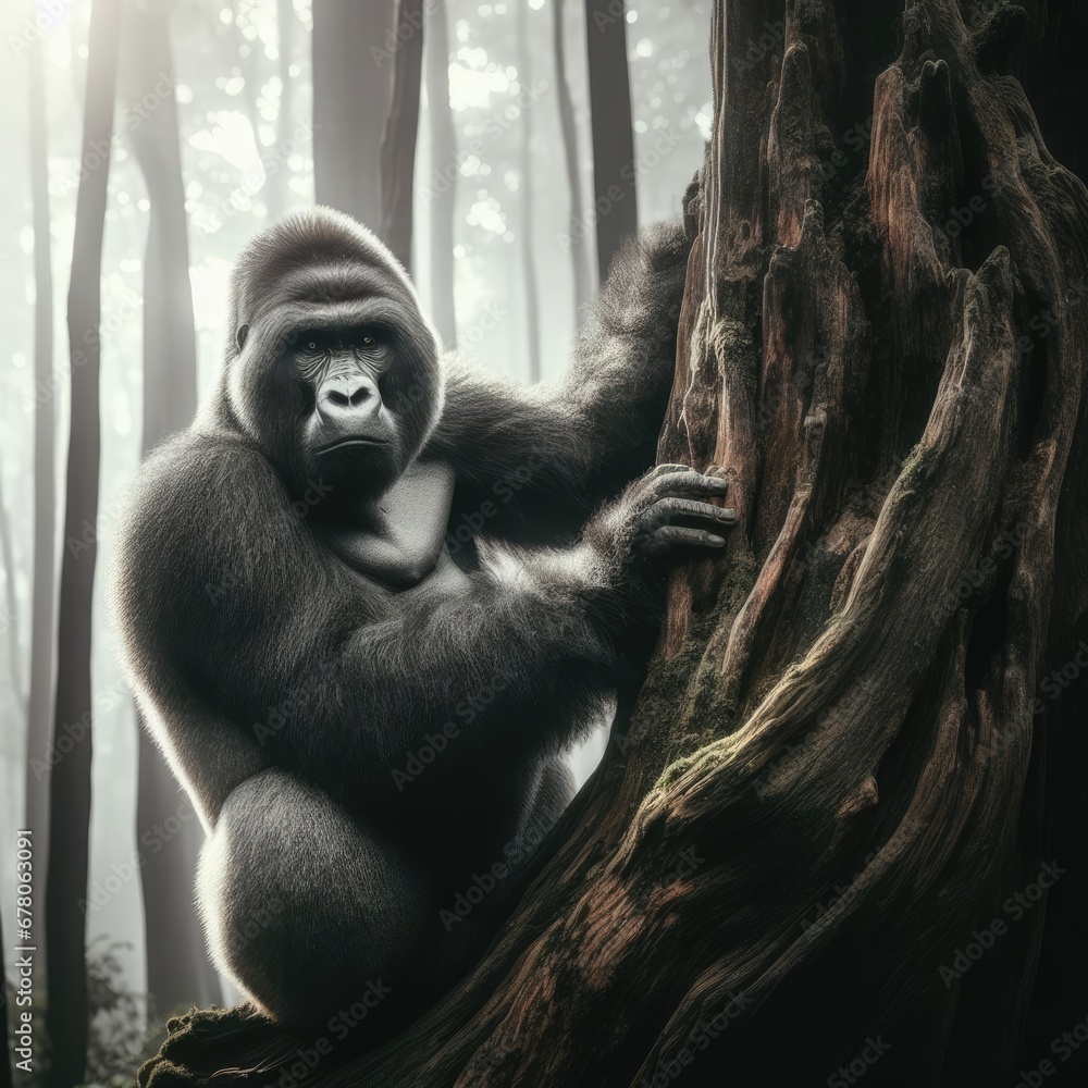 Black gorilla on the forest
