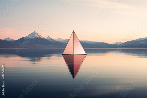 A small pyramid floating on top of a large body of water created with Generative AI technology