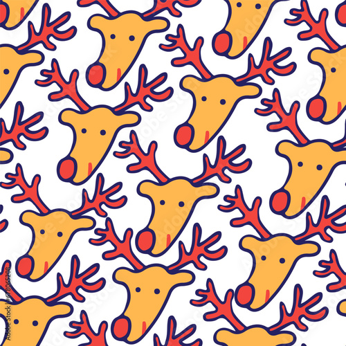 seamless color pattern with deer heads in flat style. template for print, background, wallpaper, fabric, packaging, children's book, decoration.