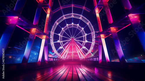 Modern Ferris Wheel at Night with Neon Lights photo