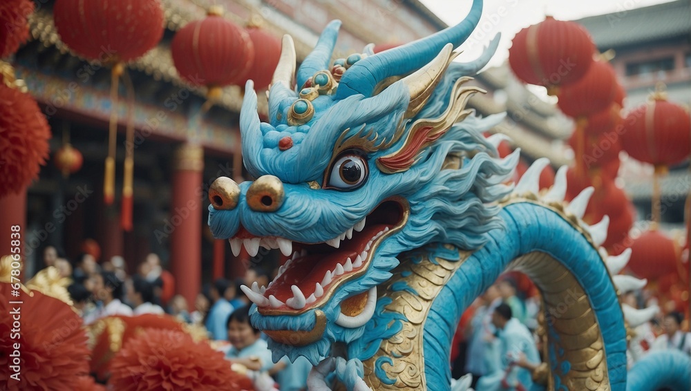 Fototapeta premium Blue dragon statue in Chinese temple