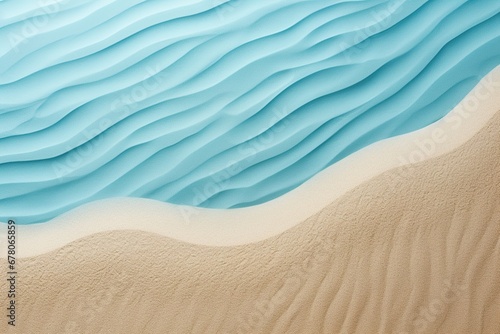 Abstract design of wave patterns in sand and blue  evoking the serene interface of a sandy beach meeting the ocean. Vacation background. Tranquility and relaxation by ocean. Holiday.