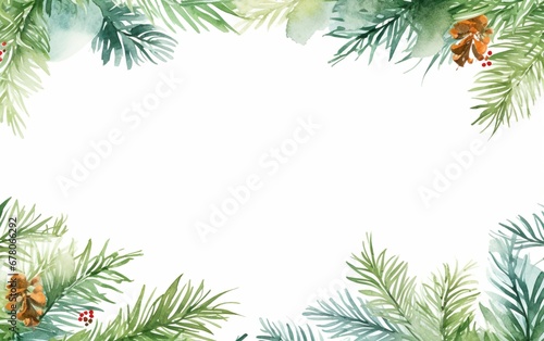 Watercolor vector Christmas banner with fir branches