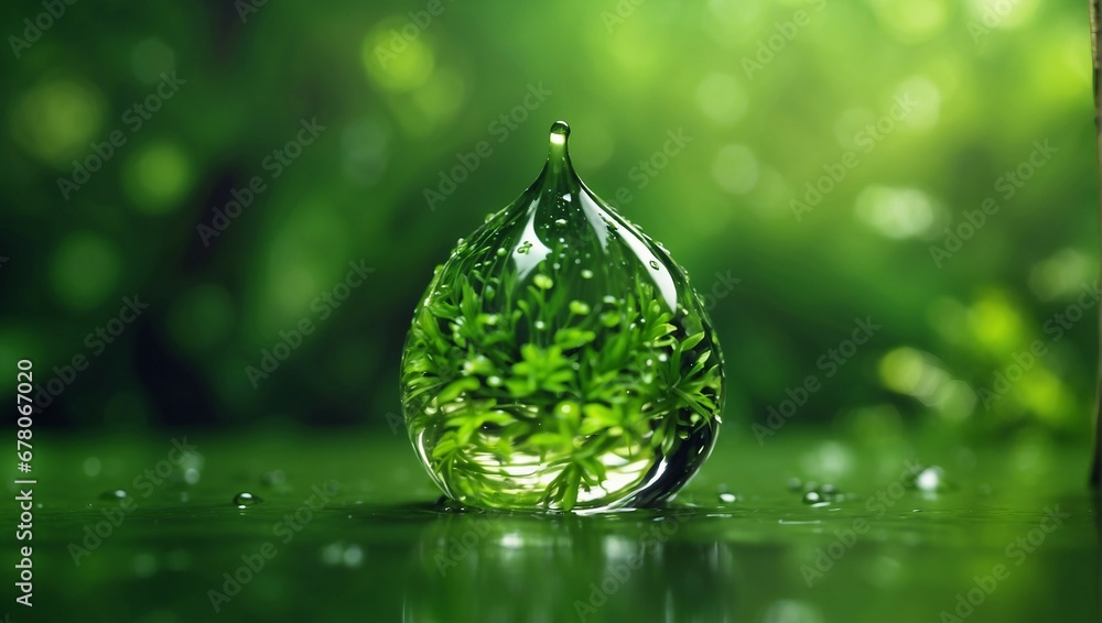 Rain droplet with in a lush green forest

