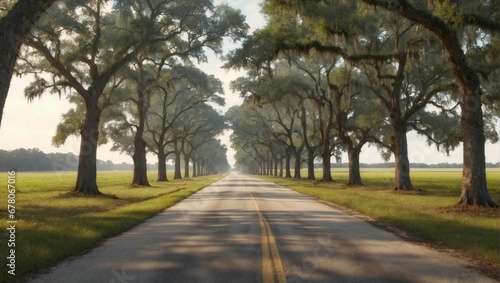 a tree lined road with trees lining both sides 