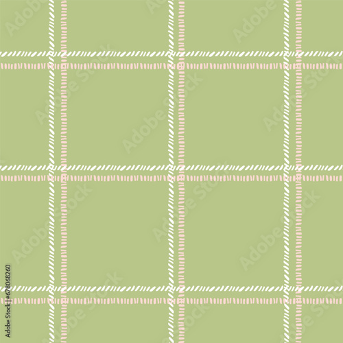 Pastel tablecloth gingham Vector Seamless Pattern. hand drawn doodle checker green background. Cottagecore Garden design. Homestead Farmhouse Summer Graphic Background.