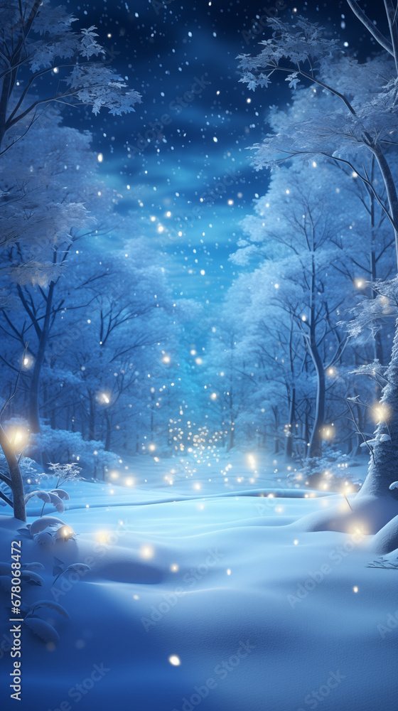 Beautiful winter night magical landscape forest with snow. Sparkling holiday season. Beautiful winter night magical landscape forest with snow. Sparkling holiday season.