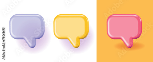 Chat bubble speech 3d message icon vector graphic, talk conversation element comic fun cartoon render illustration, discussion speak comment balloon dialog yellow gold red purple set image clipart