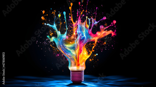Expressing creative thoughts as an abstract explosion of colorful paint in a light bulb._generative ai