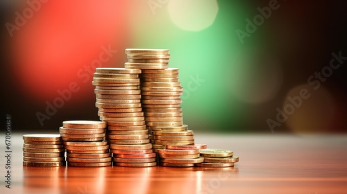 Stack of coins with bokeh effects