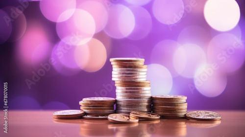 Stack of coins with bokeh effects