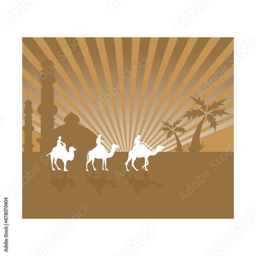 Vector view of arabian camel ride.