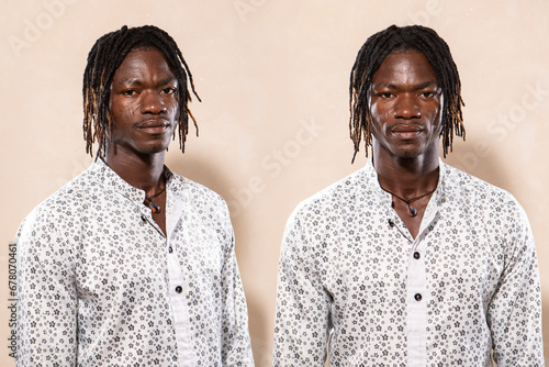 Identical twins. Portrait of a pair of African homozygous twin brothers.