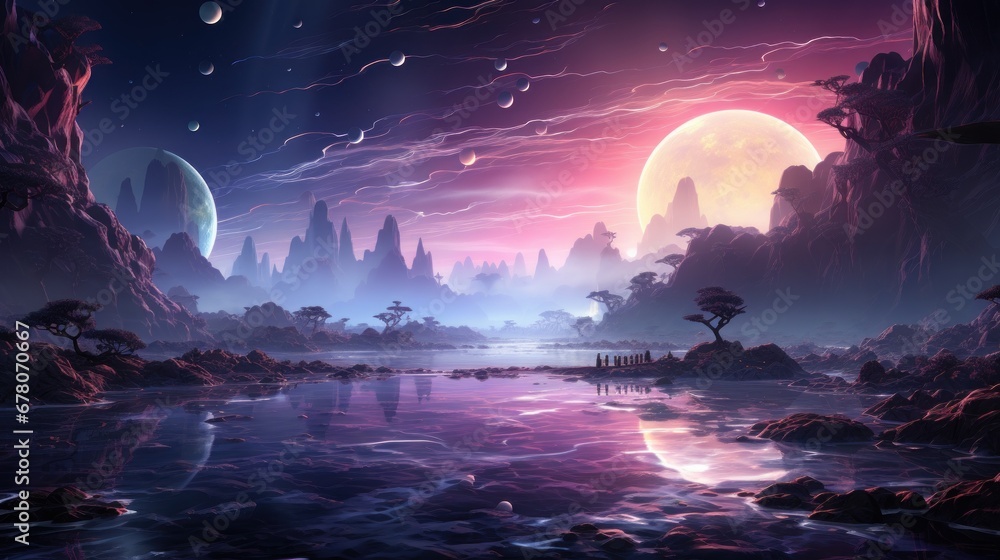 landscape with moon and stars . Ai Generative landscape with moon and stars . Ai Generative