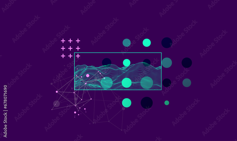Modern science or technology elements in square. Trendy abstract background. Surface illustration. Hand drawn vector art.